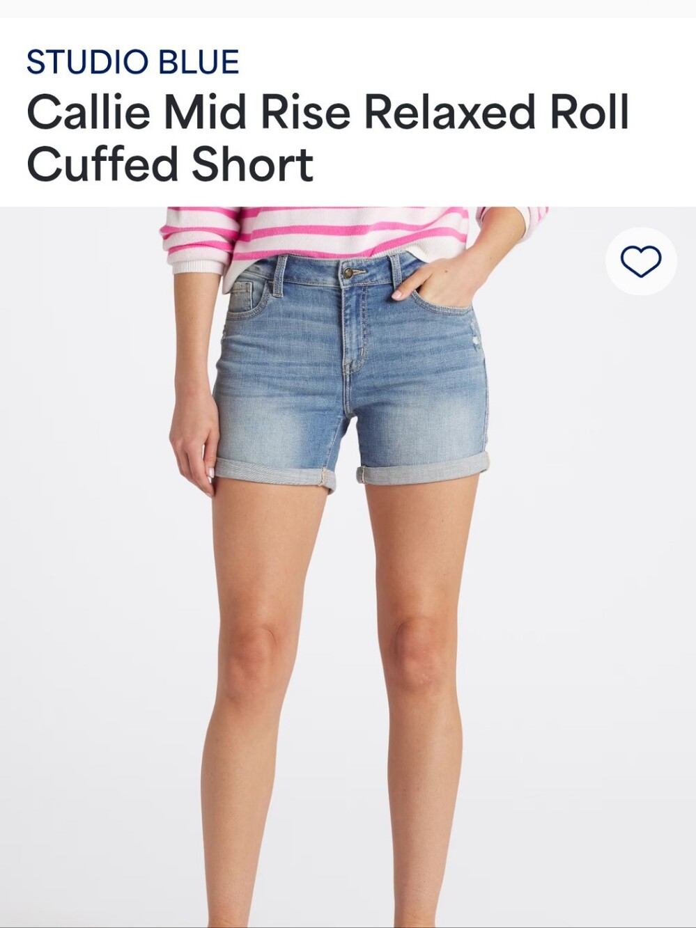Studio Light Blue Mid-Rise Rolled Cuff Denim Shorts